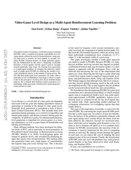 Video Game Level Design as a Multi-Agent Reinforcement Learning Problem