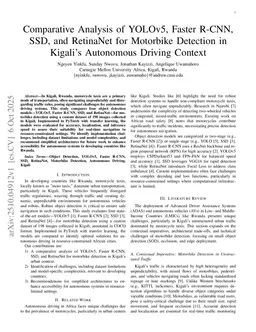 Comparative Analysis of YOLOv5, Faster R-CNN, SSD, and RetinaNet for Motorbike Detection in Kigali Autonomous Driving Context