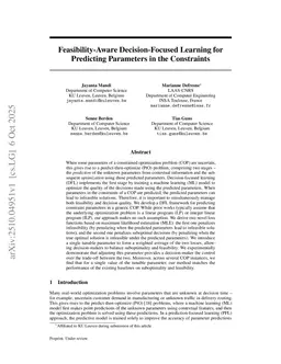 Feasibility-Aware Decision-Focused Learning for Predicting Parameters in the Constraints