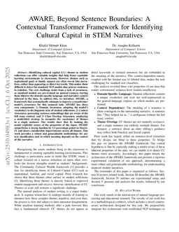 AWARE, Beyond Sentence Boundaries: A Contextual Transformer Framework for Identifying Cultural Capital in STEM Narratives