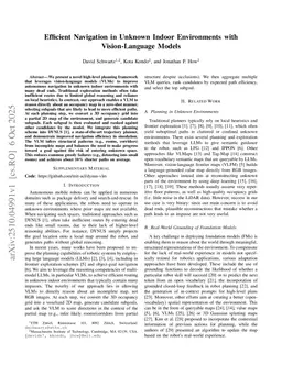 Efficient Navigation in Unknown Indoor Environments with Vision-Language Models