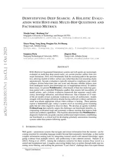 Demystifying deep search: a holistic evaluation with hint-free multi-hop questions and factorised metrics