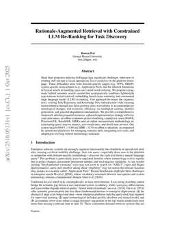 Rationale-Augmented Retrieval with Constrained LLM Re-Ranking for Task Discovery
