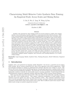 Characterizing Model Behavior Under Synthetic Data Training: An Empirical Study Across Scales and Mixing Ratios
