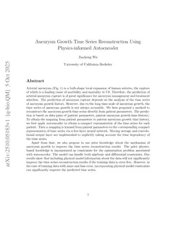 Aneurysm Growth Time Series Reconstruction Using Physics-informed Autoencoder