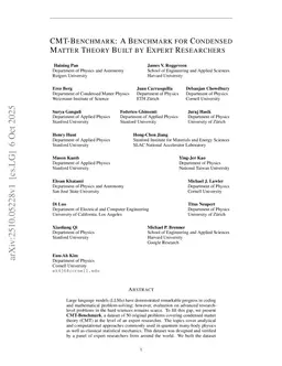 CMT-Benchmark: A Benchmark for Condensed Matter Theory Built by Expert Researchers