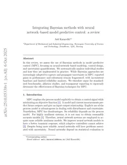 Integrating Bayesian methods with neural network--based model predictive control: a review