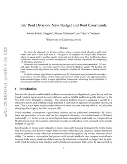 Fair Rent Division: New Budget and Rent Constraints