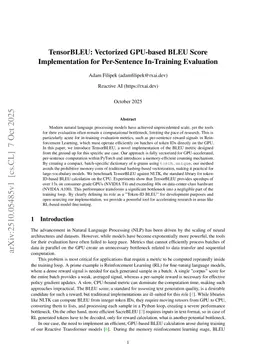 TensorBLEU: Vectorized GPU-based BLEU Score Implementation for Per-Sentence In-Training Evaluation