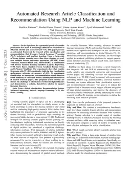Automated Research Article Classification and Recommendation Using NLP and ML