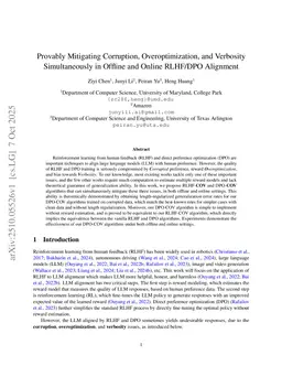 Provably Mitigating Corruption, Overoptimization, and Verbosity Simultaneously in Offline and Online RLHF/DPO Alignment