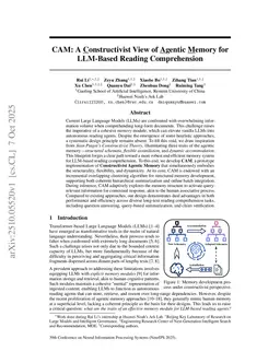 CAM: A Constructivist View of Agentic Memory for LLM-Based Reading Comprehension