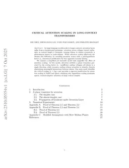 Critical attention scaling in long-context transformers
