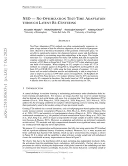 NEO: No-Optimization Test-Time Adaptation through Latent Re-Centering