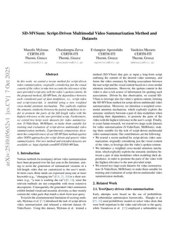 SD-MVSum: Script-Driven Multimodal Video Summarization Method and Datasets