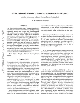 Sparse deepfake detection promotes better disentanglement