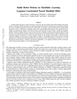Stable Robot Motions on Manifolds: Learning Lyapunov-Constrained Neural Manifold ODEs