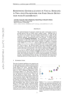 Redefining Generalization in Visual Domains: A Two-Axis Framework for Fake Image Detection with FusionDetect