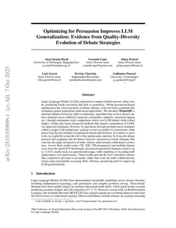 Optimizing for Persuasion Improves LLM Generalization: Evidence from Quality-Diversity Evolution of Debate Strategies