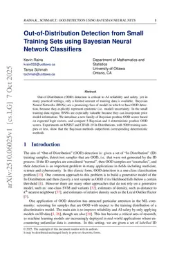 Out-of-Distribution Detection from Small Training Sets using Bayesian Neural Network Classifiers
