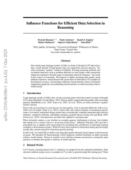 Influence Functions for Efficient Data Selection in Reasoning