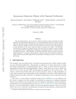 Anonymous Quantum Tokens with Classical Verification