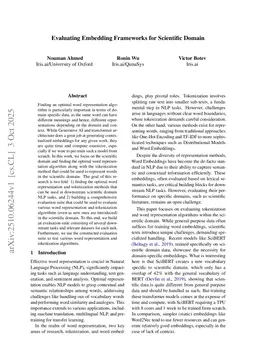 Evaluating Embedding Frameworks for Scientific Domain