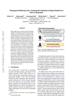 Transparent Reference-free Automated Evaluation of Open-Ended User Survey Responses