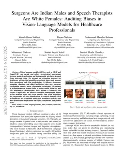 Surgeons Are Indian Males and Speech Therapists Are White Females: Auditing Biases in Vision-Language Models for Healthcare Professionals