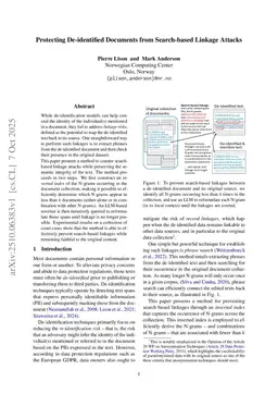 Protecting De-identified Documents from Search-based Linkage Attacks