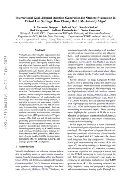 Instructional Goal-Aligned Question Generation for Student Evaluation in Virtual Lab Settings: How Closely Do LLMs Actually Align?