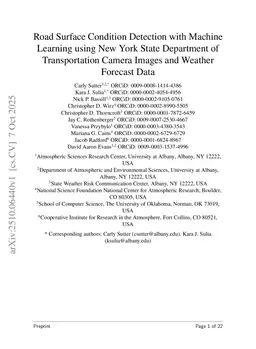 Road Surface Condition Detection with Machine Learning using New York State Department of Transportation Camera Images and Weather Forecast Data