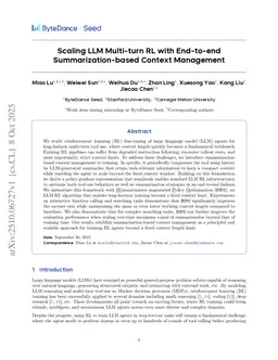 Scaling LLM Multi-turn RL with End-to-end Summarization-based Context Management