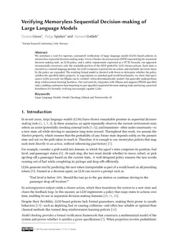Verifying Memoryless Sequential Decision-making of Large Language Models