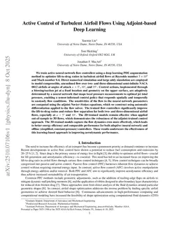 Active Control of Turbulent Airfoil Flows Using Adjoint-based Deep Learning