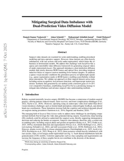 Mitigating Surgical Data Imbalance with Dual-Prediction Video Diffusion Model