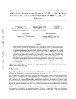 A Case for Leveraging Generative AI to Expand and Enhance Training in the Provision of Mental Health Services