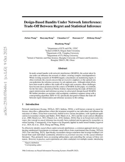 Design-Based Bandits Under Network Interference: Trade-Off Between Regret and Statistical Inference