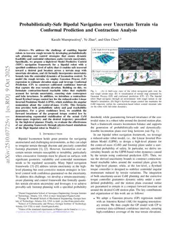 Probabilistically-Safe Bipedal Navigation over Uncertain Terrain via Conformal Prediction and Contraction Analysis