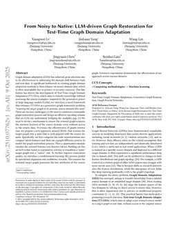 From Noisy to Native: LLM-driven Graph Restoration for Test-Time Graph Domain Adaptation