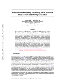 MetaDefense: Defending Finetuning-based Jailbreak Attack Before and During Generation
