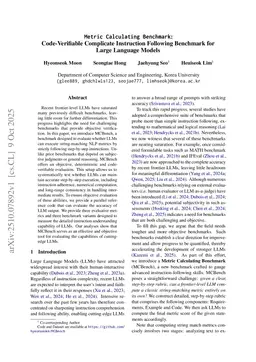 Metric Calculating Benchmark: Code-Verifiable Complicate Instruction Following Benchmark for Large Language Models