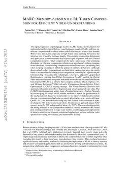 MARC: Memory-Augmented RL Token Compression for Efficient Video Understanding