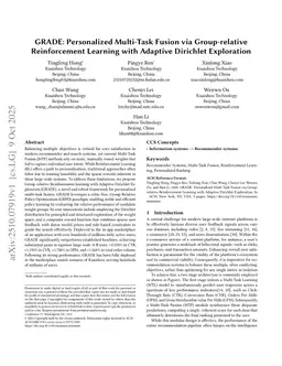 GRADE: Personalized Multi-Task Fusion via Group-relative Reinforcement Learning with Adaptive Dirichlet Exploration