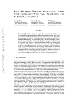 Stick-Breaking Mixture Normalizing Flows with Component-Wise Tail Adaptation for Variational Inference