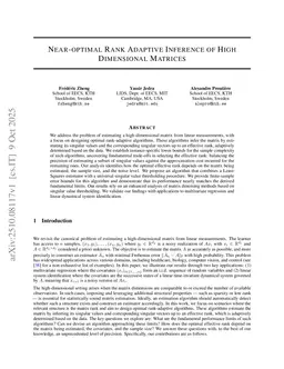 Near-optimal Rank Adaptive Inference of High Dimensional Matrices