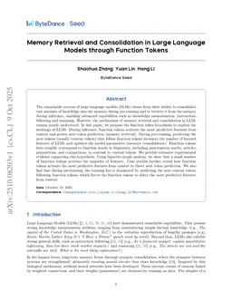 Memory Retrieval and Consolidation in Large Language Models through Function Tokens