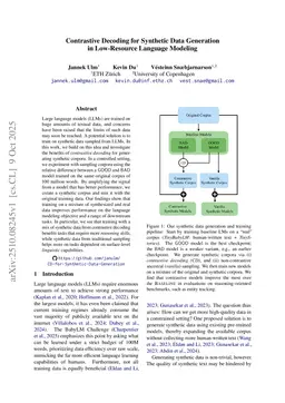 Contrastive Decoding for Synthetic Data Generation in Low-Resource Language Modeling