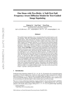One Stone with Two Birds: A Null-Text-Null Frequency-Aware Diffusion Models for Text-Guided Image Inpainting