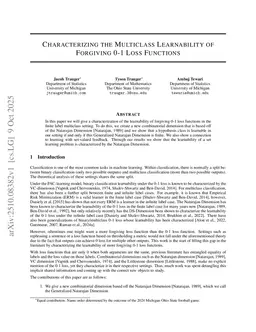 Characterizing the Multiclass Learnability of Forgiving 0-1 Loss Functions